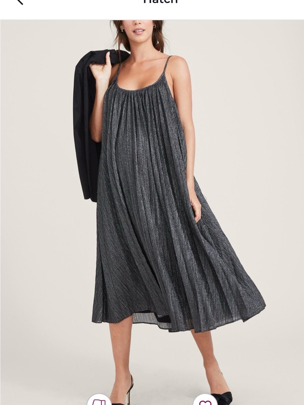 HATCH Metallic Pleated Midi Dress Size 1 Silver Maternity Party Dress